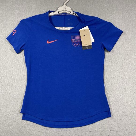 Nike Team USA Olympic Womens Shirt Small Blue Slim Fit Tee Dri-FIT UPF 40+ - Picture 1 of 12
